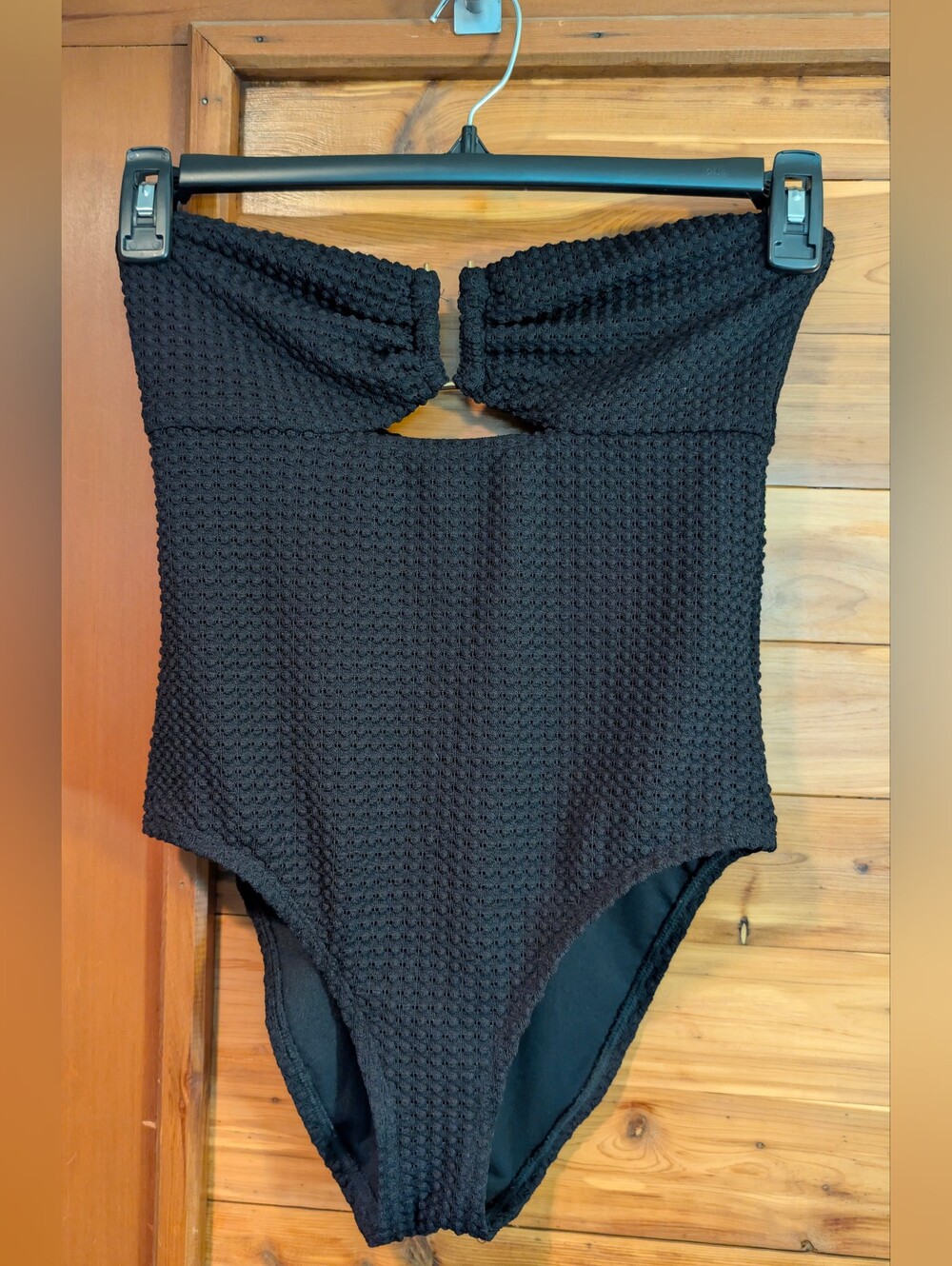 Shade & Shore Black Textured Strapless One-Piece Swimsuit